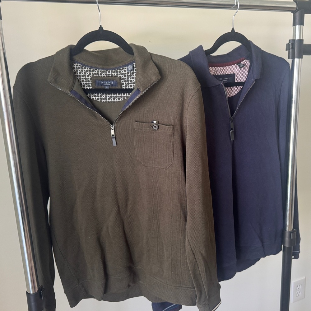 Ted Baker Olive and Navy Zip-Front Men's Sweaters